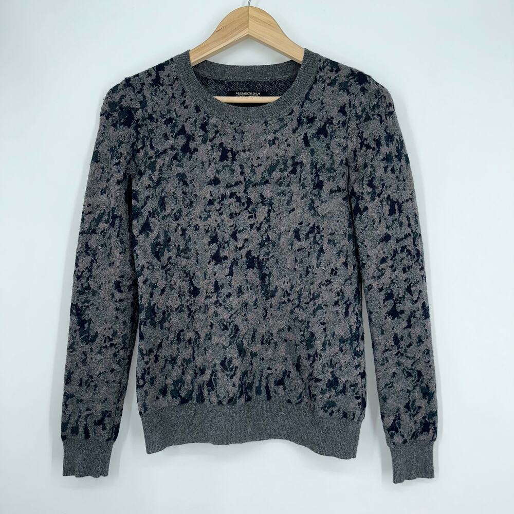 ALLSAINTS Camou Jumper Crew Neck Mohair Angora Blend Sweater Camouflage